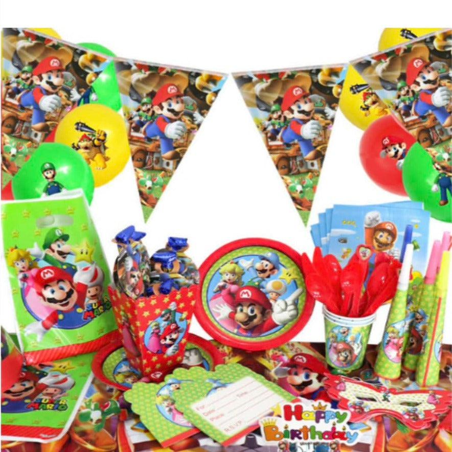 Ensemble de vaisselle jetable et décorations: Mario Bros – Air 2 jeux  Badaboum